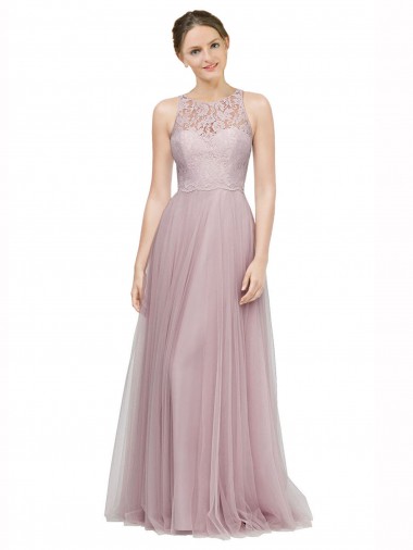 Sweetheart Long Tulle & Lace Light Lilac Sleeveless Bridesmaid Dress Essex