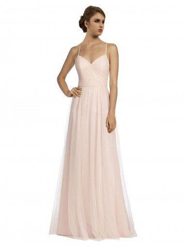 Spaghetti Straps Long Tulle Pink Sleeveless Bridesmaid Dress Essex