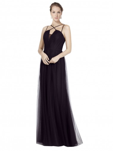 High Neck Long Tulle Black Sleeveless Bridesmaid Gown Essex