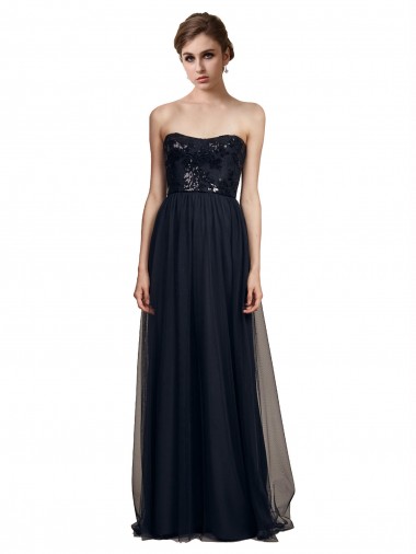 Strapless Long Tulle Black Sleeveless Bridesmaid Gown Essex