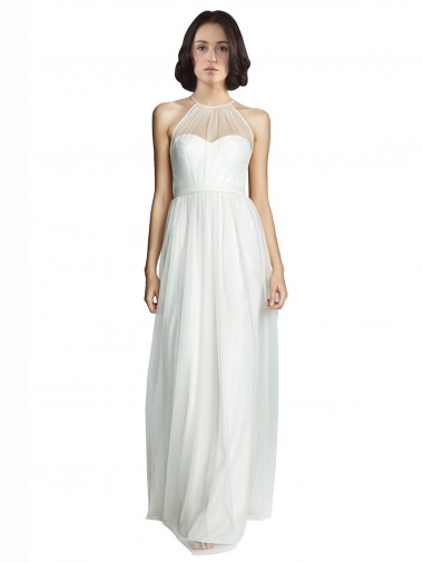 High Neck Long Tulle White Sleeveless Bridesmaid Dress Essex