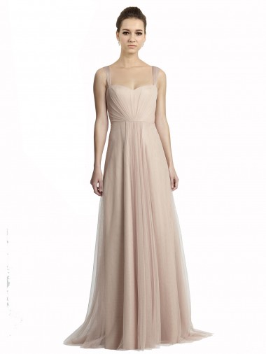 Square Neck Long Tulle Nude Sleeveless Bridesmaid Evening Dress Essex