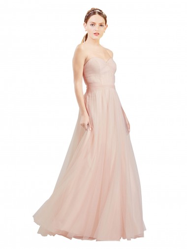 Strapless Long Tulle Pink Sleeveless Semi Formal Dress / Bridesmaid Dress Essex