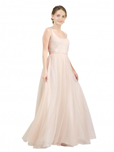 Scoop Neck Long Tulle Pink Sleeveless Semi Formal Evening Dress / Bridesmaid Dress Essex