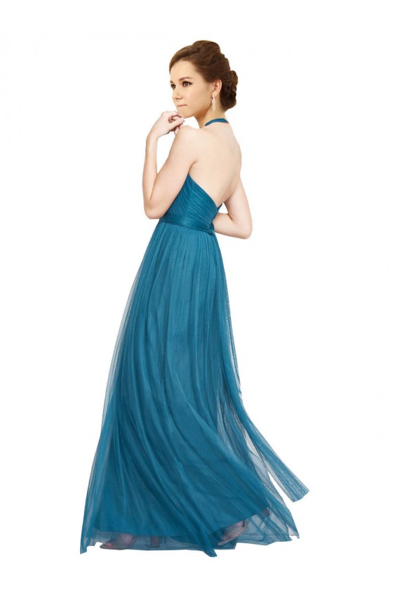 High Neck Long Tulle Teal Green Sleeveless Bridesmaid Dress Essex