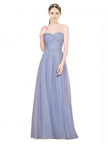 Strapless Long Tulle Light Sky Blue Sleeveless Formal Dress / Bridesmaid Dress Essex