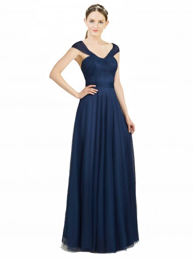 Sweetheart Long Tulle Dark Navy Sleeveless Bridesmaid Dress Essex