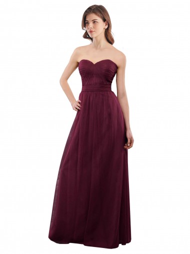 Strapless Long Tulle Burgundy Sleeveless Bridesmaid Dress Essex