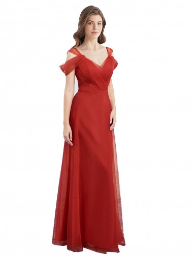 Sweetheart Long Tulle Red Cold Shoulder Formal Dress / Bridesmaid Dress Essex