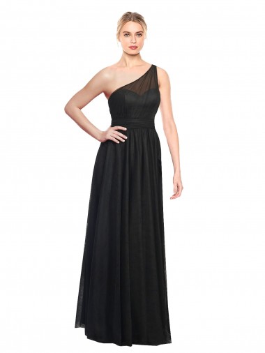 One Shoulder Long Tulle Black Sleeveless Bridesmaid Dress / Evening Dress Essex