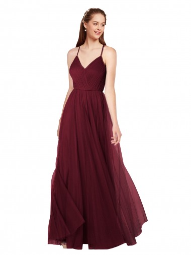 Sweetheart Long Tulle Burgundy Sleeveless Bridesmaid Dress Essex