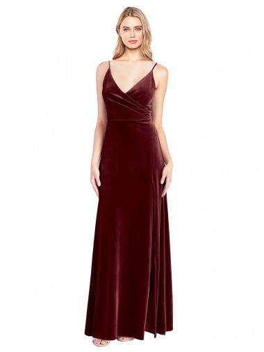 V-Neck Long Stretch Velvet Burgundy Sleeveless Black Tie Prom Dress / Bridesmaid Dress Essex