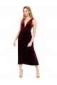 V-Neck Midi Length Stretch Velvet Burgundy Sleeveless Prom Dress / Bridesmaid Dress Essex