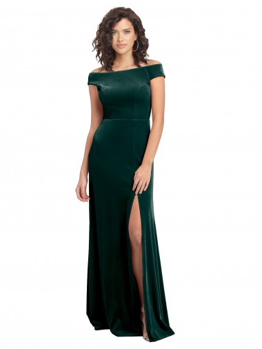 Square Neck Long Stretch Velvet Dark Green Cap Sleeves Formal Evening Gown / Prom Dress / Bridesmaid Dress Essex