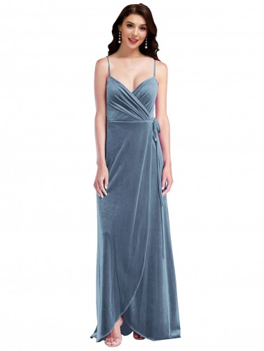 Sweetheart Long Stretch Velvet Dusty Blue Sleeveless Semi Formal Evening Dress / Prom Dress / Bridesmaid Dress Essex