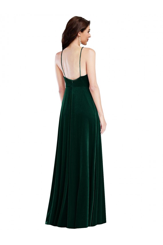 High Neck Long Stretch Velvet Dark Green Sleeveless Semi Formal Evening Dress / Prom Dress / Bridesmaid Dress Essex