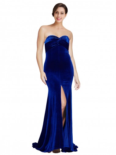 Strapless Sweep Train Stretch Velvet Royal Blue Sleeveless Formal Evening Gown / Prom Dress / Bridesmaid Dress Essex