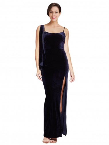 Square Neck Long Stretch Velvet Dark Navy Sleeveless Formal Evening Gown / Prom Dress / Bridesmaid Dress Essex