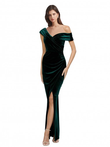 Sweetheart Long Stretch Velvet Dark Green Sleeveless High Low Evening Gown / Prom Dress / Bridesmaid Dress Essex