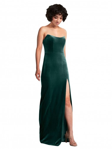 Strapless Long Stretch Velvet Dark Green Sleeveless Black Tie Evening Gown / Prom Dress / Bridesmaid Dress Essex