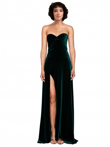 Sweetheart Sweep Train Stretch Velvet Dark Green Sleeveless Semi Formal Evening Dress / Prom Dress / Bridesmaid Dress Essex